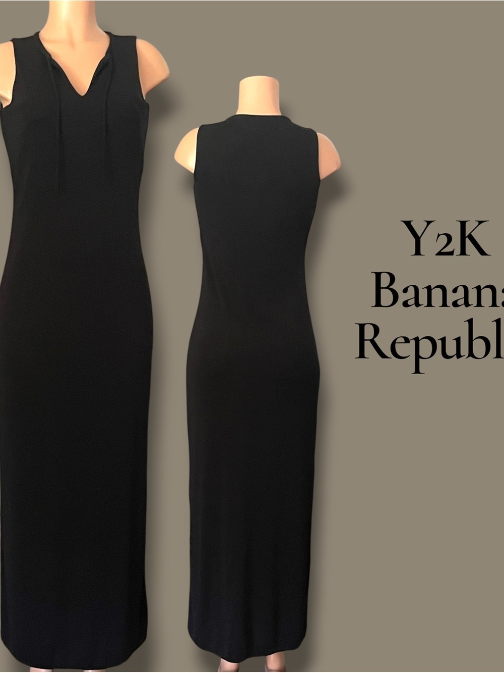 Y2K Banana Republic Black Column Maxi Dress Sleeveless Minimalist Medium